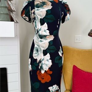 Andrew Marc Navy Floral Midi Dress